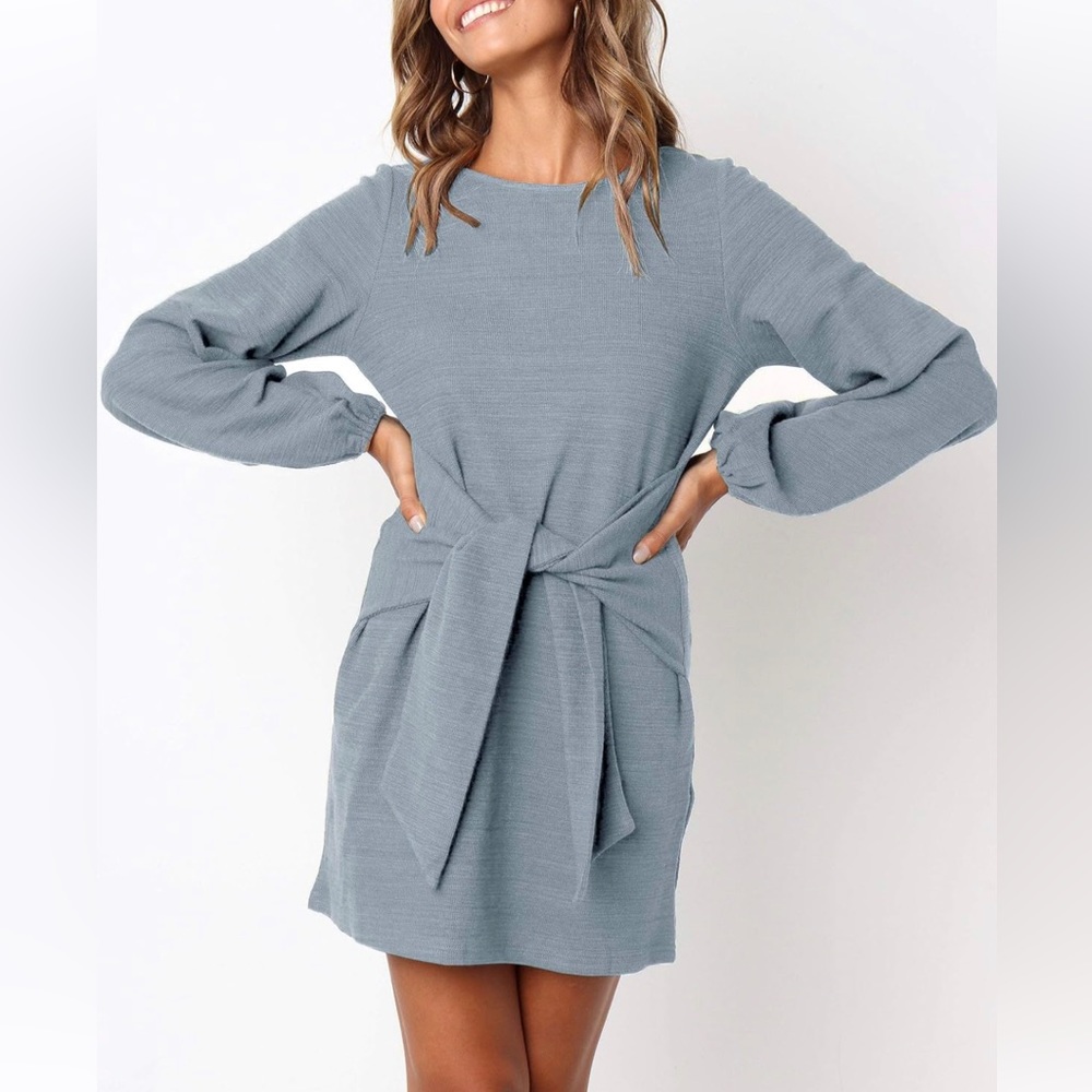 Tie waist long sleeved dress